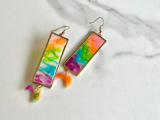 Dangle moon rainbow earrings