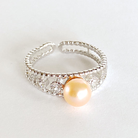 Adjustable sterling silver genuine pearl ring